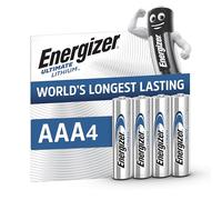 Energizer Ultimate Lithium AAA Batteries (4 Pack) - World's Longest Lasting Triple A Battery - Ideal For High Drain Devices - 100% Recyclable Plastic Free Packaging - 25 Year Shelf Life
