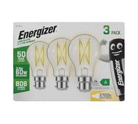 Energizer Ultra Efficient - 50 Year Life Span - B22 Bayonet LED Light Bulbs - Ideal LED Bulbs for Fittings Featuring a Bayonet Light Bulb. Ultra Low Energy. Next Generation - Warm White - 3 Pack