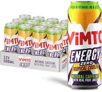 Energy Drink 500ml Cans (Pack of 12) - No Added Sugar, Natural Caffeine & B Vitamins - Sparkling Fruity Energy Drink with Real Fruit Juice (Vimto Energy Zero Tropical Cooler)