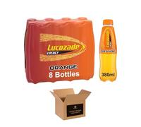 Energy Drink Bottles - Sparkling Glucose Energy Boost Flavoured Drinks - Classic Carbonated Refreshing Drink for Sports, Work, Study & Hydration (380 ml (Pack of 8), Orange)