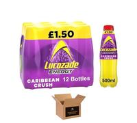 Energy Drink Bottles - Sparkling Glucose Energy Boost Flavoured Drinks - Classic Carbonated Refreshing Drink for Sports, Work, Study & Hydration (500 ml (Pack of 12), Caribbean Crush)