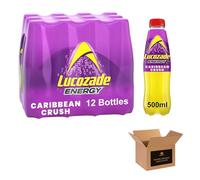 Energy Drink Bottles - Sparkling Glucose Energy Boost Flavoured Drinks - Classic Carbonated Refreshing Drink for Sports, Work, Study & Hydration (500 ml (Pack of 12), Coconut, Caribbean)