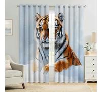 Energy Saving Blackout Curtains W 43" x L 84.6" Animal tiger and snow scene 3D Print Eyelet Drapes Thermal Insulated Noise Reducing Room Darkening Bedroom and Living Room Pack of 2
