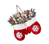 Energy-Saving Christmas Mittens Wreath Artificial Pine Cones Red Berries Safe Hanging Decor for Front Door Wall Artificial Pine Branches Gloves Wreath for Christmas