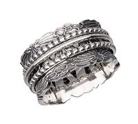 Energy Stone 925 Sterling Silver Fidget Ring | Women Spinner Ring | Chrysanthemum | Enduring Autumn Flower For Unyielding Spirit | Triple Silver Spinner Bands | Designer Statement Ring | Size R 1/2