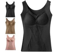 Energy Stone Thermal Lifting Vest, 2-in-1 Built-in Bra Negative Ions Thermal Underwear Sculpting Self Heating Vest (Black-XL)