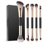 ENERGY Travel Makeup Brush Set Foundation Powder Contour Eyeshadow Eyeliner Under Eye Concealer Brow Definer Smudge Makeup Kit with Portable Mirror Compact Case Double Sided Makeup Brushes 5PCS