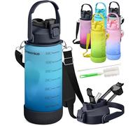 EnergyBud 2.2L Water Bottle | Large Gym Water Bottle For Men & Women With 2 Straws | No BPA, BPS, DEHP | Tritan Material | Dishwasher Safe, Adjustable Strap, Wide Mouth, Silicone Base + 2 Brushes