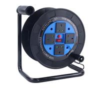EnergyPro DL616B-BS Heavy-Duty Cable Reel Without Cable - 2300W, 4 UK Sockets, Foldable Handle - BS EN 61242 Certified Blue