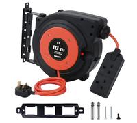 EnergyPro Heavy Duty 15M Cable Reel with BS1363 UK Plug - 2300W Max, 230V, Polypropylene Construction, 6000+ Cycles, Overload Protection, Wall Mountable Flexible Cable Orange.