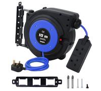 EnergyPro Heavy Duty 15M Cable Reel with BS1363 UK Plug - 2300W Max, 230V, Polypropylene Construction, 6000+ Cycles, Overload Protection, Wall Mountable Flexible Cable Blue.