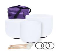 ENERGYSOUN 432 Hz Perfect Pitch Chakra Tuned Set of 3PCS 12" C 10"E 7"A Frosted Quartz Crystal Singing Bowls