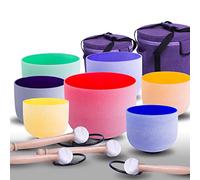 ENERGYSOUND Chakra Tuned Set of 7PCS Colored Frosted Quartz Crystal Singing Bowl 7-12 inch+Bags