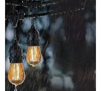 ENERJ 100FT/30M LED Outdoor Garden String Lights, IP65 Waterproof Festoon Patio Lights with 30+2 Shatterproof Plastic Bulbs, Warm White Vintage Filament Lights for Garden Party, Wedding