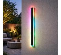 ENERJ 120cm RGB Outdoor Wall Light - 24W Color Changing Modern LED Linear Sconce, IP65 Waterproof, Remote Control, Matte Black Architectural Lamp for Garden, Patio & Courtyard [1.2m]