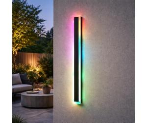ENERJ 120cm RGB Outdoor Wall Light - 24W Color Changing Modern LED Linear Sconce, IP65 Waterproof, Remote Control, Matte Black Architectural Lamp for Garden, Patio & Courtyard [1.2m]