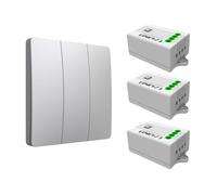 ENERJ 3 Gang Wireless Kinetic Switch, (Silver Finish) + 3 x 500W RF Receiver
