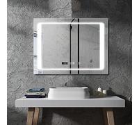 ENERJ LED Illuminated Bathroom Mirror 800 x 600mm with Bluetooth Speaker, Heated Demister & Touch Control, 3-Colour CCT Change, IP44 Waterproof, Copper-Free Silver Glass Sconce Mirror