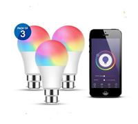 ENERJ Smart WiFi 9W LED Bulb B22 Base, 2700K-6500K RGB Dimmable Colour Changing, Pack of 3