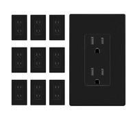 ENERLITES 10 Pack Matte Black Decorator Receptacle with Screwless Wall Plate, Standard Electrical Wall Outlet, 15A 125V, Self-Grounding, 2-Pole, 3-Wire, UL Listed, 61502-TR-MBKSID, Tamper Resistant