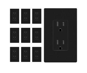 ENERLITES 10 Pack Matte Black Decorator Receptacle with Screwless Wall Plate, Standard Electrical Wall Outlet, 15A 125V, Self-Grounding, 2-Pole, 3-Wire, UL Listed, 61502-TR-MBKSID, Tamper Resistant