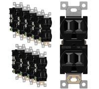 Enerlites 61580-TR-BK Tamper Resistant Receptacle, Duplex Outlet, Self-Grounding, 2-Pole, 15A/125VAC, Black - 10 Pack