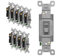 ENERLITES 83150-GR-10PCS Toggle Light Switch, 3-Way or Single Pole, 15A 120-277V, Grounding Screw, Residential Grade, UL Listed, 83150-GY-10PCS, Gray (10 Pack), 10 Count