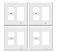 ENERLITES Combination Duplex Receptacle Outlet/Decorator Rocker Light Switch Wall Plate Cover, Standard Size 2-Gang 4.50" x 4.57", Polycarbonate Thermoplastic, UL Listed, 882131-W, White, 4 Pack