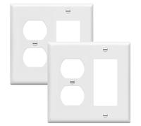ENERLITES Combination Duplex Receptacle Outlet/Decorator Rocker Light Switch Wall Plate Cover, Standard Size 2-Gang 4.50" x 4.57", Polycarbonate Thermoplastic, UL Listed, 882131-W, White, 2 Pack