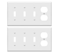 ENERLITES Combination Triple Toggle/Single Duplex Receptacle Outlet Wall Plate, Standard Size 4-Gang Light Switch Cover (4.50" x 8.19"), Polycarbonate Thermoplastic, UL Listed, 881321-W-2PCS, White