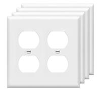 ENERLITES Double Duplex Wall Plate, Two Gang Electrical Outlet Cover, Standard Size 2-Gang 4.5" x 4.57", Unbreakable Polycarbonate Thermoplastic, UL Listed, 8822-W-4PCS, White, 4 Pack
