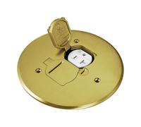 ENERLITES Dual Flip Lid Floor Box Cover, 5.75" Diameter, 20A Tamper-Weather Resistant Receptacle Outlet, Watertight Gaskets, 975517-C, UL Listed, Brass, 2. Brass 5.75", 1 Gang