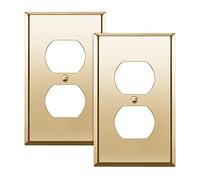 ENERLITES Duplex Receptacle Outlet Metal Wall Plate, Stainless Steel Outlet Cover, Corrosion Resistant, Size 1-Gang 4.50" x 2.76", UL Listed, 7721-PB-2PCS, Polished Brass, Gold(2 Pack)