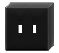 ENERLITES Jumbo Double Toggle Switch Cover, Large Two Gang Light Switch Wall Plate, Gloss Finish, Oversized 2-Gang 5.5" x 5.5", Polycarbonate Thermoplastic, UL Listed, 8812O-BK-5PCS, Black, 5 Pack