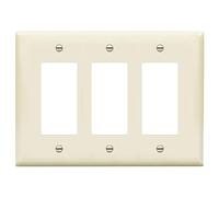 ENERLITES Triple Decorator Switch Cover, Three Gang Outlet Wall Plate, Gloss Finish, Mid-Size 3-Gang 4.88" x 6.77", Unbreakable Polycarbonate Thermoplastic, UL Listed, 8833M-LA, Light Almond