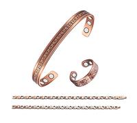 EnerMagiX Copper Magnetic Bracelets Jewelry Sets for Men Women, Copper Cuff Bangle Anklet Rings with 3500 Guass Magnets, Adjustable Size Brazaletes (CAC-0086Q-CPB-0238Q-CPR-0955)