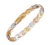 EnerMagiX Tri Tone Magnetic Stainless Steel Bracelets, Brazaletes with Power Magnets, Easy to Adjustable Size, Women's Day Gift for Mom, Wife (4762SRG)