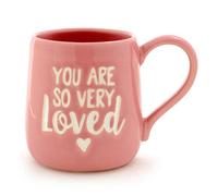 Enesco 6000501 Our Name is Mud “You are Loved” Stoneware Engraved Coffee Mug, 16 oz, Pink