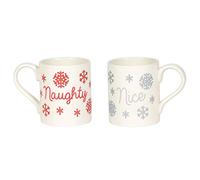 Enesco 6006757 Our Name is Mud Holiday Naughty and Nice Glitter Coffee Mug Set, Stoneware, Multicolor