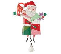 Enesco Allen Designs Crazy Cat Santa Pendulum Wall Clock, 12.6 Inch, Multicolor