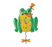 Enesco Allen Designs Frog Hop to It Battery-Operated Pendulum Wall Clock, 9.65 Inch, Multicolor