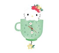 Enesco Allen Designs Hello Kitty in Tea Cup Wall Clock, Battery Operated Pendulum Analog Clock, Stone Resin Decorative Clocks for Walls Home Decor Kitchen Clocks, 11.73 Inch