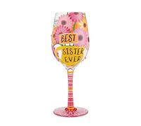 Enesco Designs by Lolita Best Sister Ever Hand-Painted Artisan Wine Glass, 15 Ounce, Multicolor