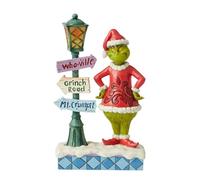 Enesco Dr. Seuss Grinch by Jim Shore Grinch Santa Standing by Street Lamp Lit Figurine with LED Lights, Collectible Christmas Figurines Hand Crafted Stone Resin Statue Decor, 10.24 Inch, Multicolor