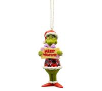 Enesco Dr. Seuss Grinch by Jim Shore Merry Whatever Sign Santa Grinch Hanging Ornament, Hand Crafted, Hand Painted Collectible Christmas Tree Ornaments Home Decor Collection Gift, 5 Inch, Multicolor