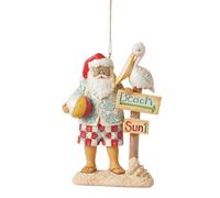 Enesco Jim Shore Heartwood Creek Coastal Santa with Beach Signs and Pelican Hanging Ornament- Stone Resin Hand Painted Crafted Collectible Santa Christmas Tree Ornaments Home Decor, 4.72 Inch