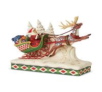 Enesco Jim Shore Heartwood Creek Here Comes Santa Sleigh with Reindeer Figurine, 7 Inch, Multicolor