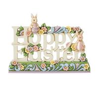 Enesco Jim Shore Heartwood Creek Hoppy Easter Sign with Bunnies Figurine, 6.18 Inch, Multicolor