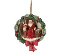 Enesco Jim Shore Heartwood Creek Santa and Deer Scene in Wreath Hanging Ornament, 5.71 Inch, Multicolor
