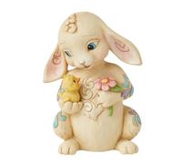 Enesco Jim Shore Heartwood Creek Bunny Holding a Chick Miniature Figurine- Stone Resin Hand Crafted Collectible Mini Figurines Easter Home Decor Statue, 3.58 Inch